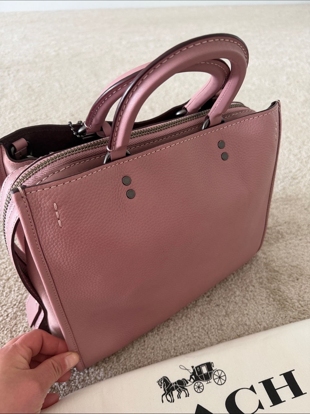 Coach rogue 30 Pebbled Leather suede bag with studs and tea roses - Picture 8 of 16